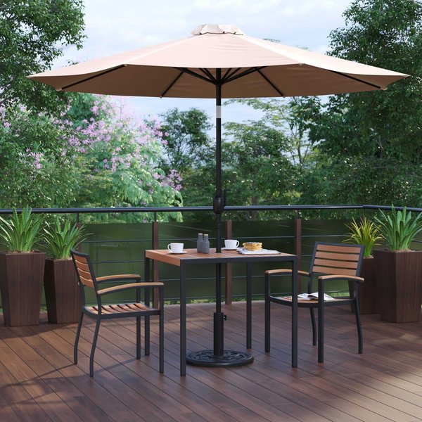 Flash Furniture Patio Set-35" Table-2 Chairs-Tan Umbrella-Base XU-DG-810060062-UB19BTN-GG